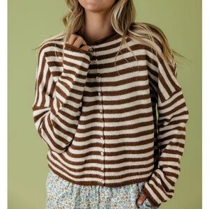 Things Between button up mocha brown stripe cardigan